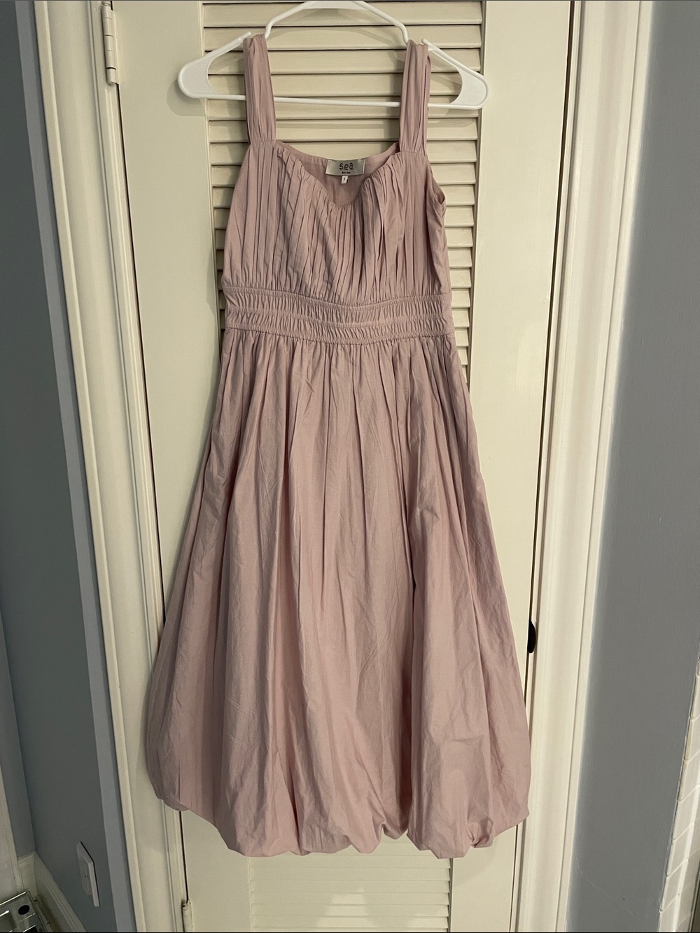 Sea New York Dusty Mauve Smocked Waist Midi Dress